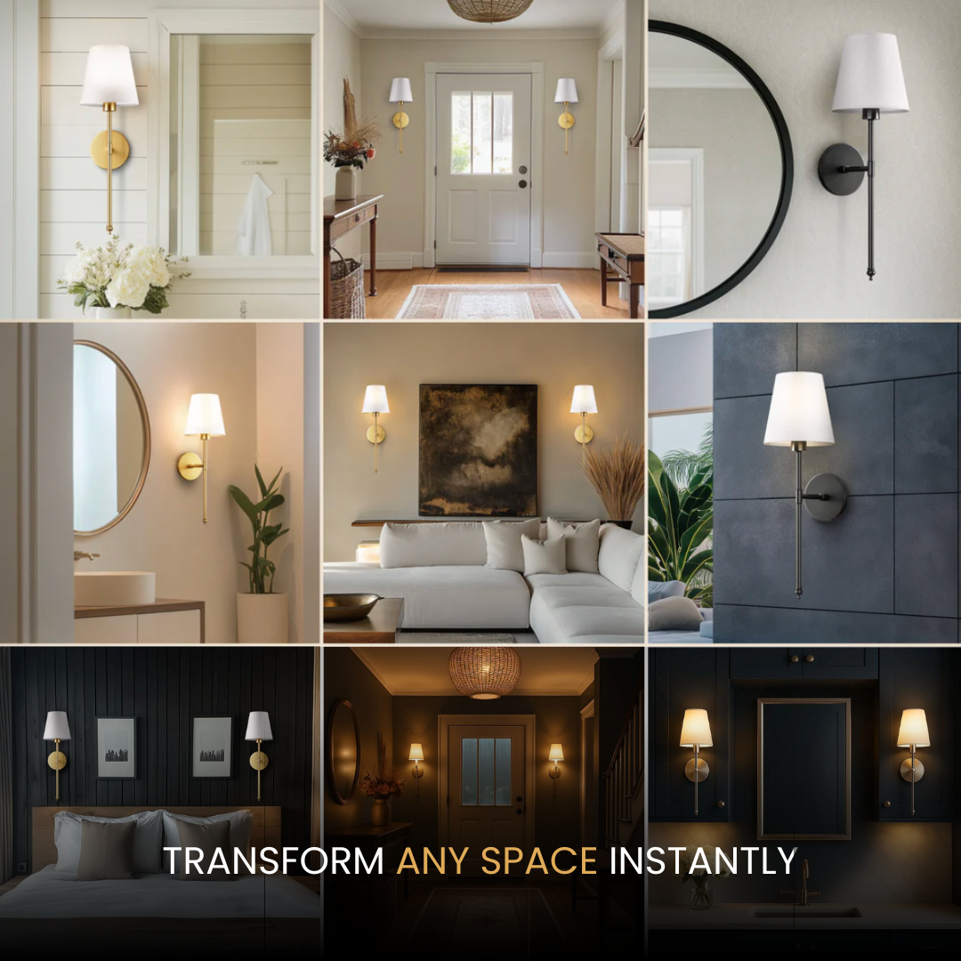 WIRELESS WALL SCONCES (SET OF 2 + 2 FREE BULBS INCLUDED)