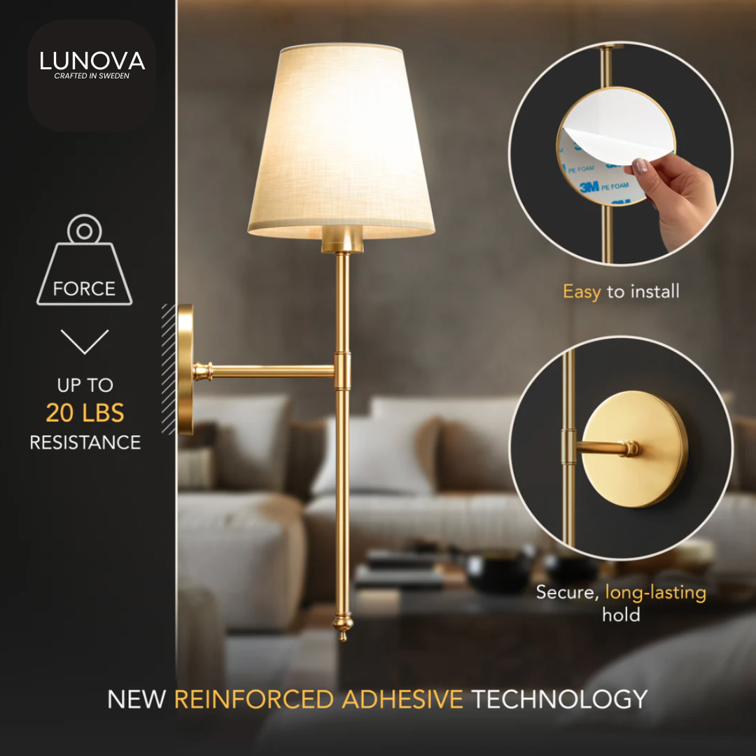 WIRELESS WALL SCONCES (SET OF 2 + 2 FREE BULBS INCLUDED)